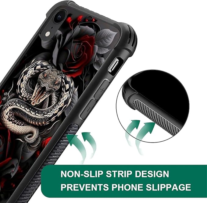 for iPhone XR Case, Entwined Rose Snake Pattern Graphic Design Girl Boy Soft - Image 5
