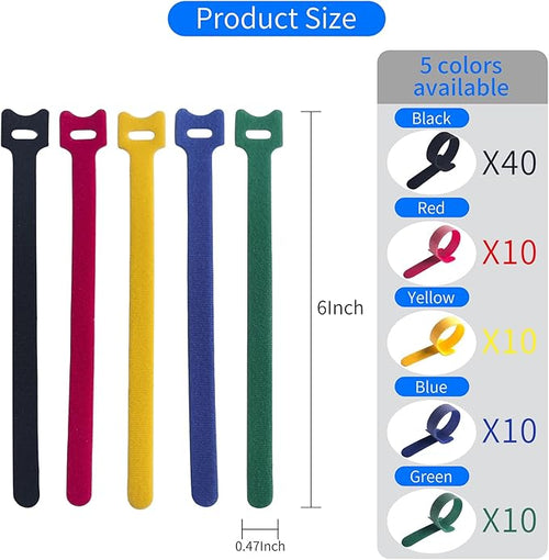 80 PCS 6 Inches Multi-Colour Reusable Cable Ties Cord Straps Multi-Purpose Wire - Image 2