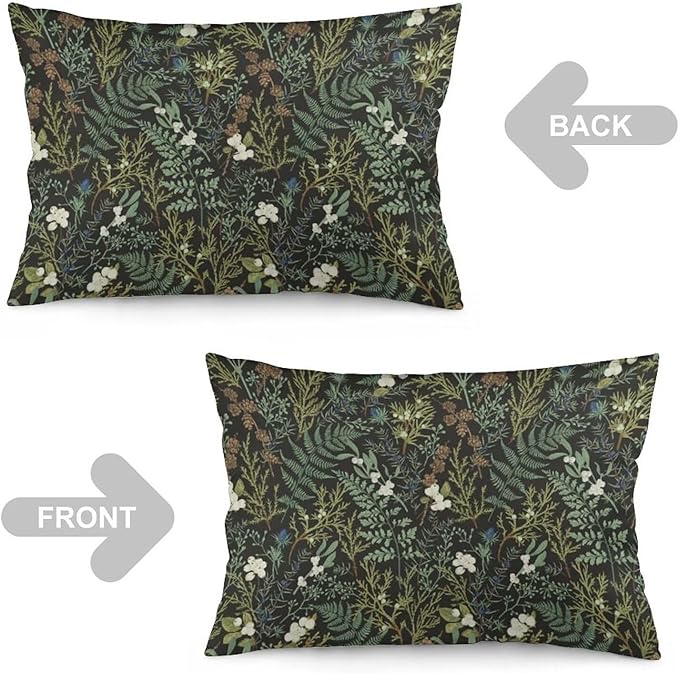 Botanical Print Floral Throw Pillow Covers Set of 2 Queen Size Black Sage Green - Image 3