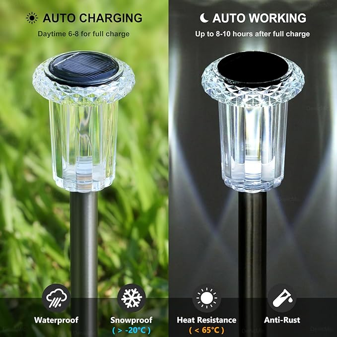 Solar Pathway Lights 10 Pack Solar Lights Outdoor Waterproof 6000K Cold White - Image 3