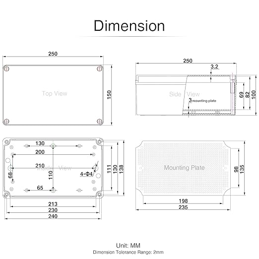 QILIPSU Junction Box with Mounting Plate 250x150x100mm, ABS Plastic DIY - Image 6