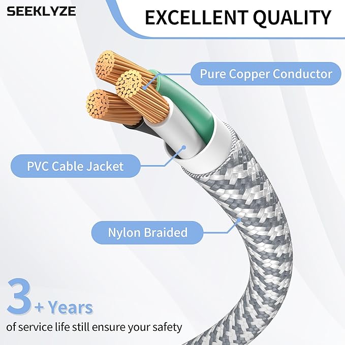 16 Gauge Braided Extension Cord 6 FT, 16/3 Flat Plug Power Cord Indoor - Image 3
