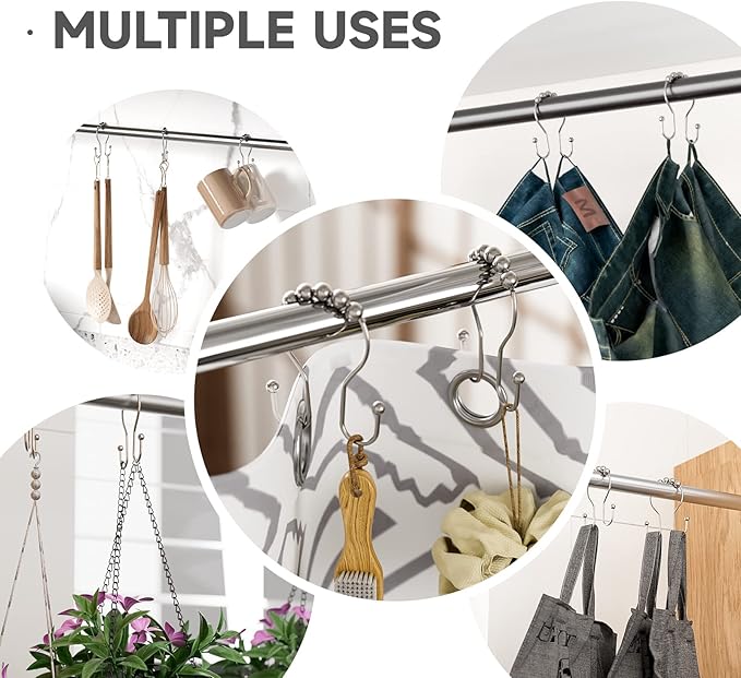Shower Curtain Hooks Brushed Nickel Shower Curtain Rings Rust Proof, Bathway - Image 4