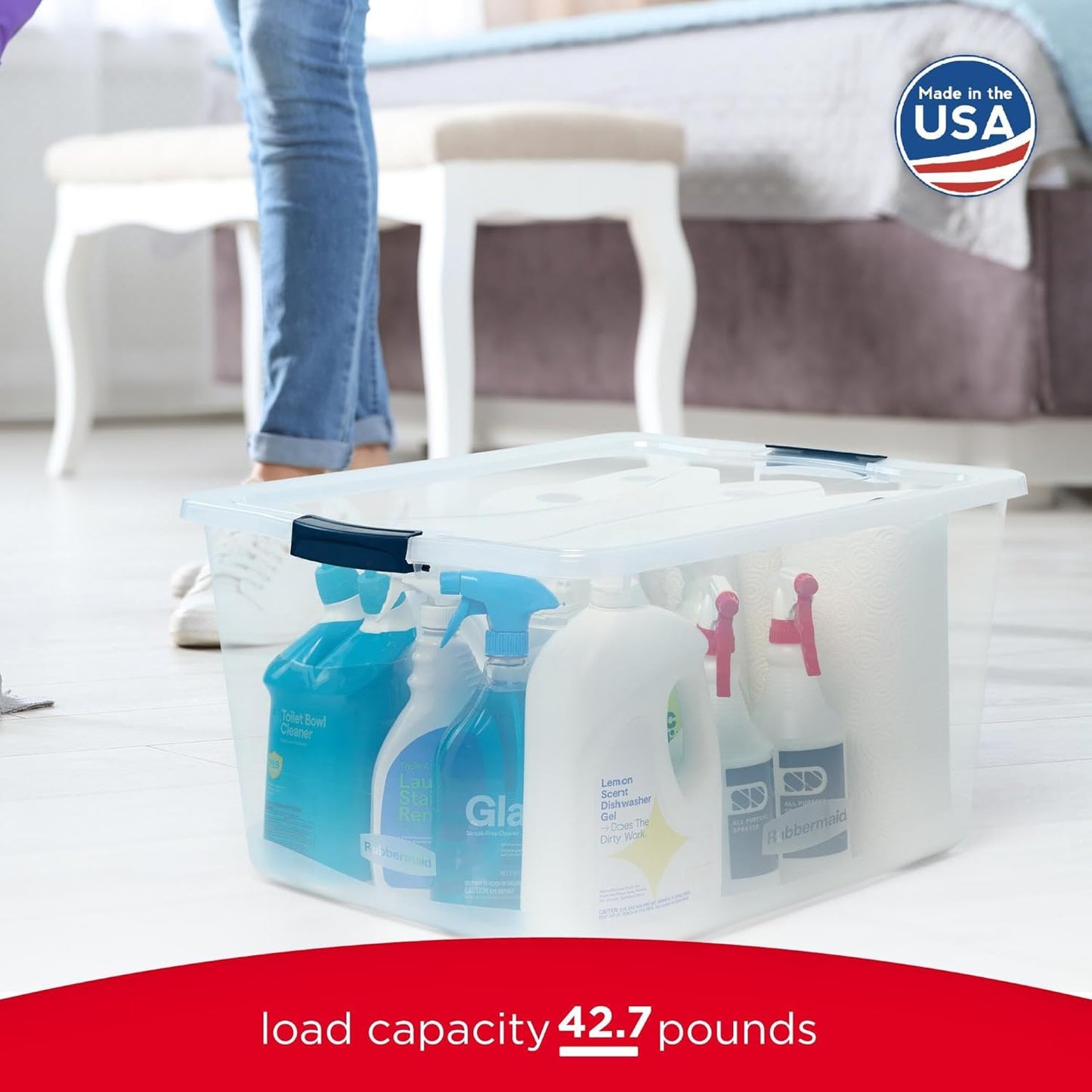 Rubbermaid Cleverstore 95 Qt Clear Storage Bins with Lids, 4-Pack, Stackable, BPA-Free, Made in USA