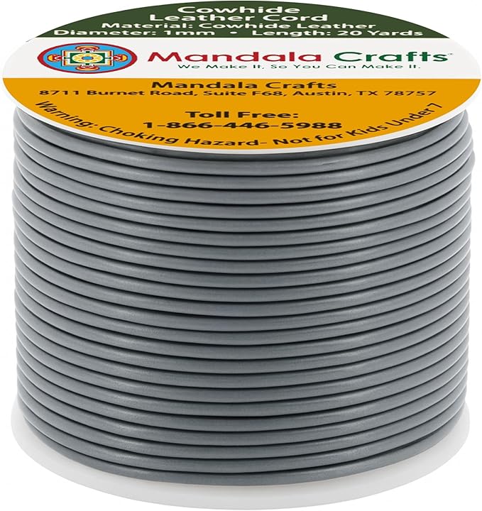Mandala Crafts Round Cowhide Genuine Gray Leather Cord - Image 2