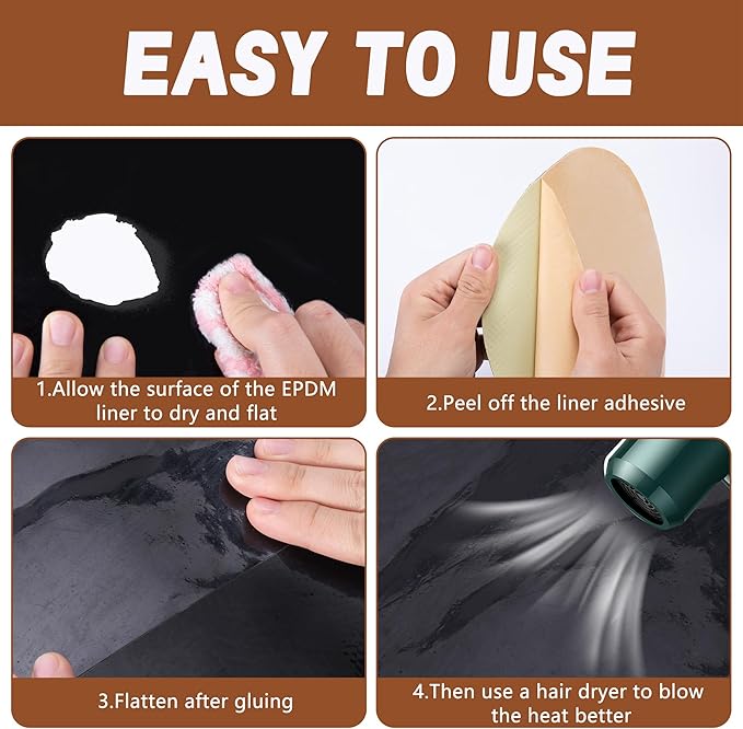 Adnee 2 Pcs Pond Liner Repair Patch-10 Inches Round Self-Adhesive EPDM Liner - Image 5