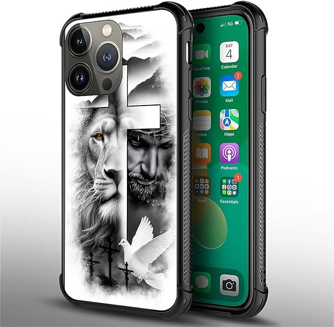 for iPhone 13 Pro Case, Lion Cross Jesus Christ Dove Pattern Graphic Design - Image 5