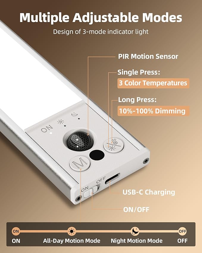EZVALO 4-Pack Under Cabinet Lights, 2400mAh Rechargeable Motion Sensor Light - Image 9