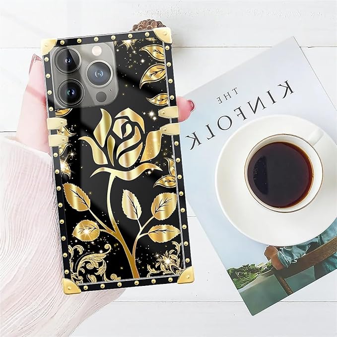 Compatible with iPhone 14 Pro Max Case, Shine Gold Rose Luxury Golden Decoration - Image 7