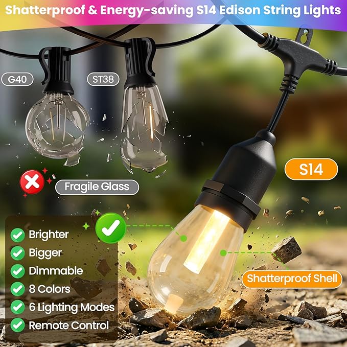 Larkvue 96FT RGBW Outdoor String Lights - Image 5