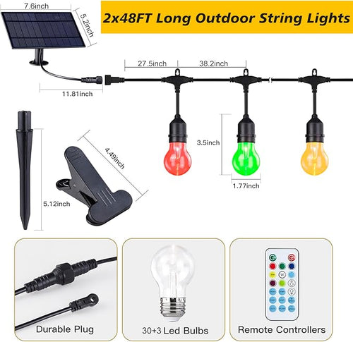 96FT Solar Outdoor String Lights - Image 2