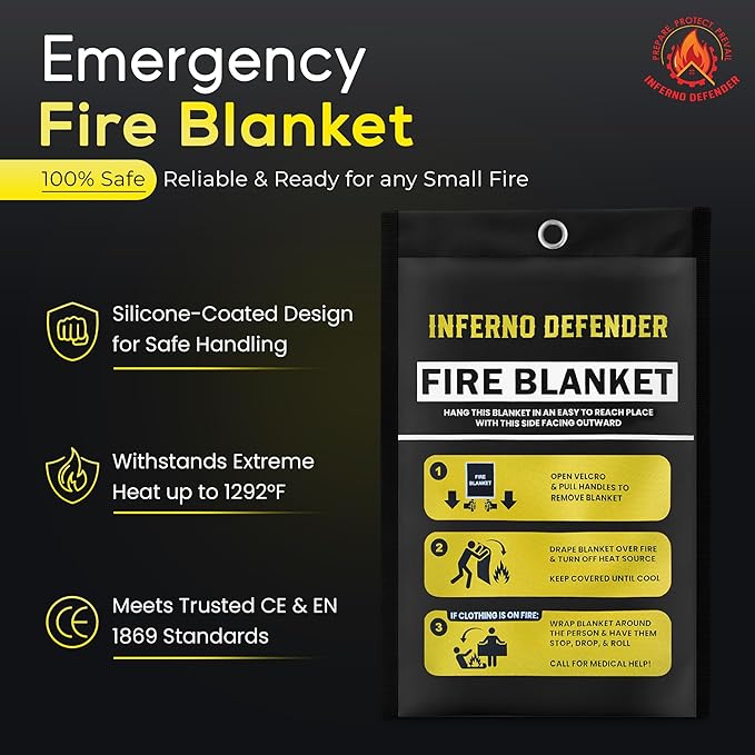 Emergency Fire Blanket For Home And Kitchen, Safe Touch Silicone Coated - Image 6