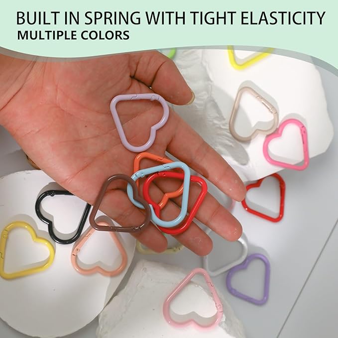 21-Pack Colorful Heart Carabiner Clips, Cute Keychain Purse Clip, Heart Ring - Image 3