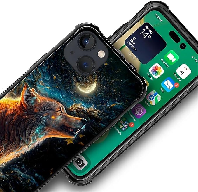 for iPhone 13 Mini Case, Star Cave Hungry Wolf Pattern Graphic Design Girl Boy - Image 3