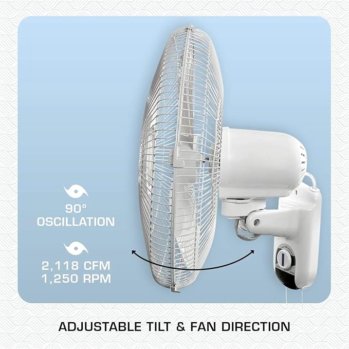Hurricane Classic Oscillating Wall Mount Fan w/ 3 Quite Speeds, Grow Tents - Image 3