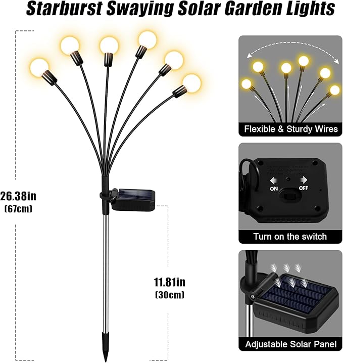 ZFNN Solar Garden Lights Outdoor, 8 Pack Solar Firefly Lights, Starburst - Image 6