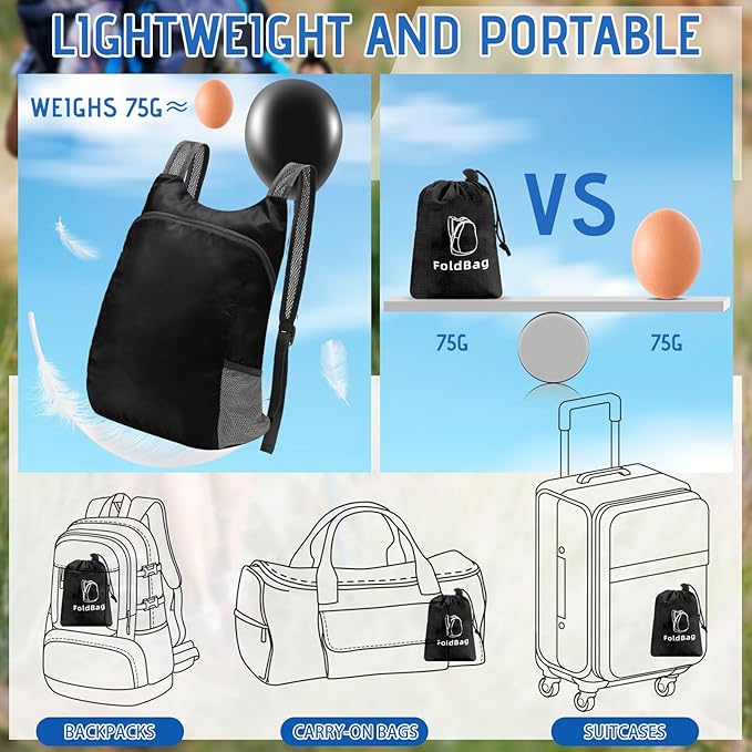 6 Pack Lightweight Packable Backpack 20L Hiking Daypacks Water Resistant - Image 4