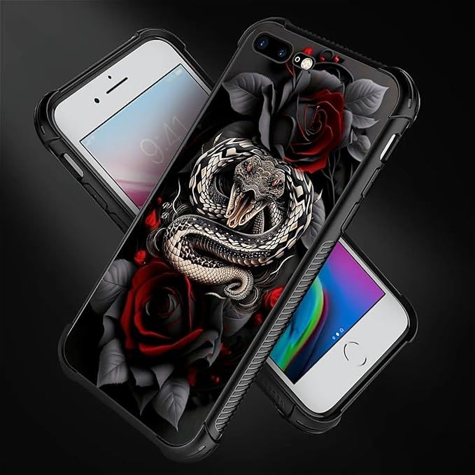 for iPhone 7/8 Case, Entwined Rose Snake Pattern Graphic Design Girl Boy Soft - Image 2
