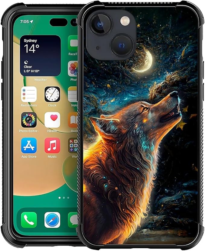 for iPhone 13 Mini Case, Star Cave Hungry Wolf Pattern Graphic Design Girl Boy by FKBRCL4U