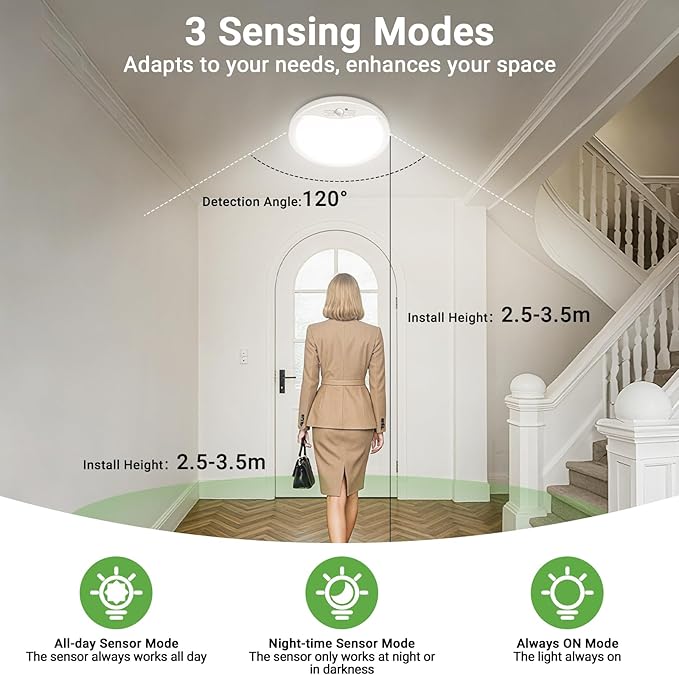 zemty 2Pack 9inch Motion Sensor Ceiling Lights Wired, 18W 1800lm 3CCT/3 - Image 2