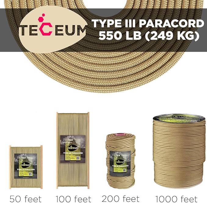 TECEUM 5/32" Paracord Rope 1000 – 1000ft / 200ft / 100ft / 50ft – Tactical - Image 9