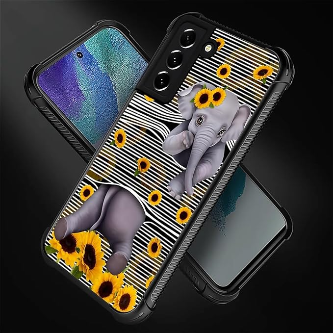 for Samsung Galaxy S22 Plus Case, Cute Little Elephant Sunflower White Line Art - Image 3
