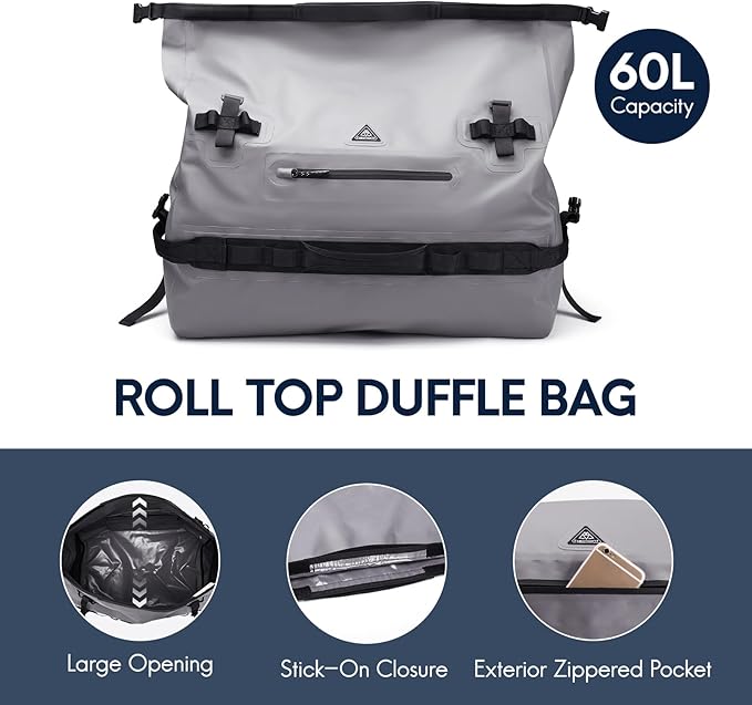 Haimont Large Waterproof Duffel Backpack Roll-Top Heavy Duty Dry Duffle Bag - Image 4