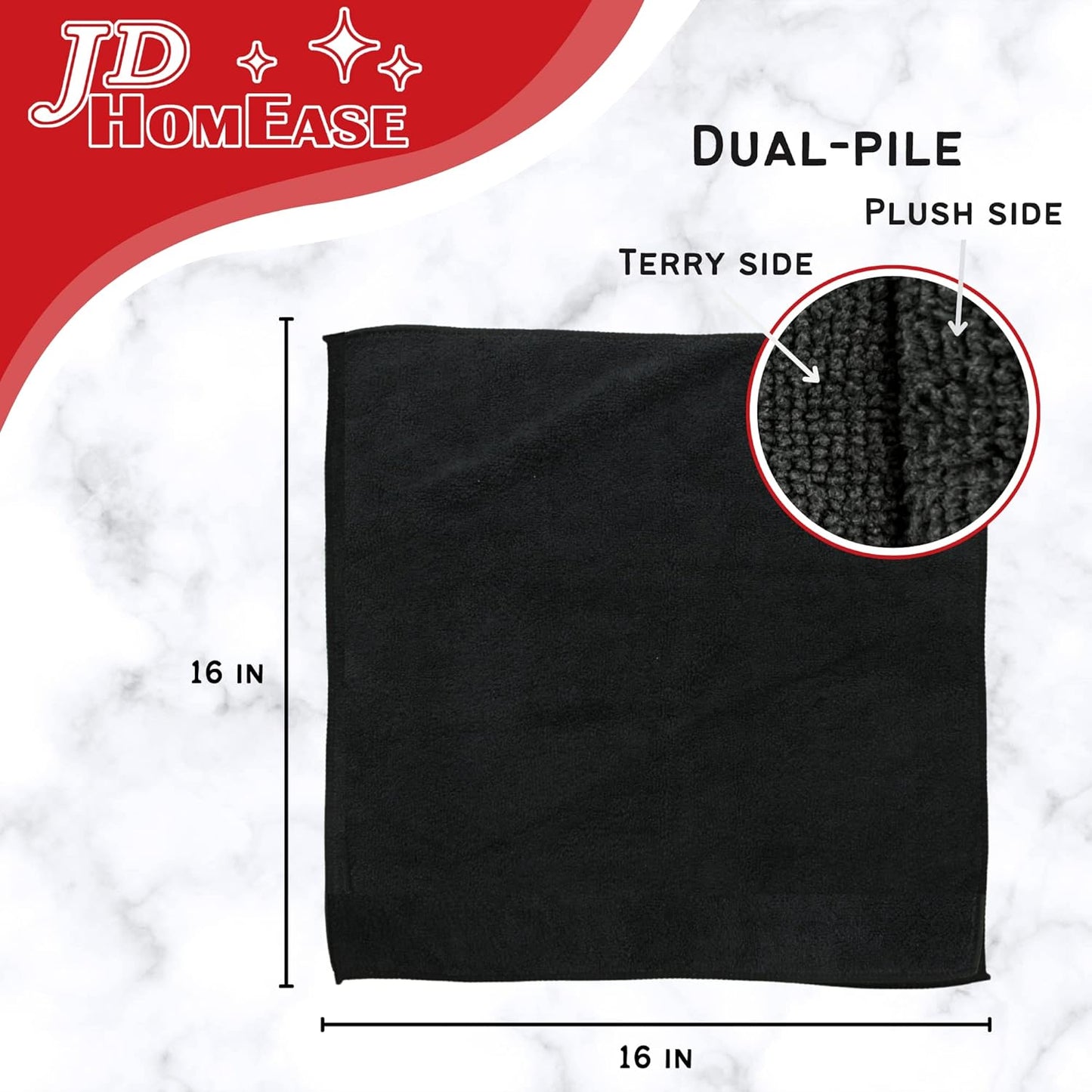 Microfiber Cleaning Cloths,48 Pack, 16"x16", All-Purpose, Softer, Highly Absorbent, Lint-Free, Reusable, Washable Pro Towels, Black, for House, Kitchen, Bathroom, Car, Office