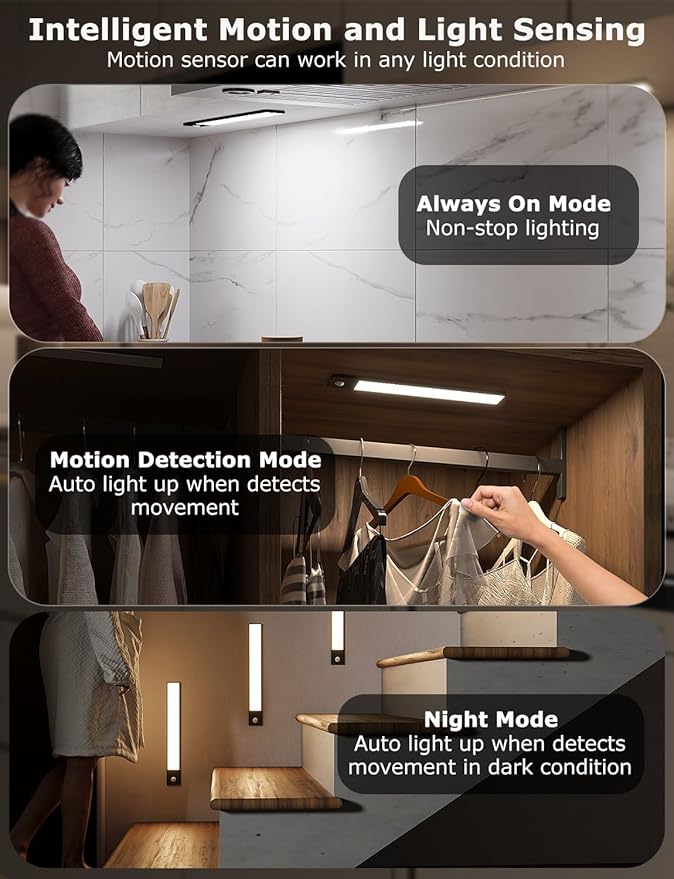 12" Ultra-Thin Under Cabinet Lighting Cordless, Aluminum Alloy Under Counter - Image 5