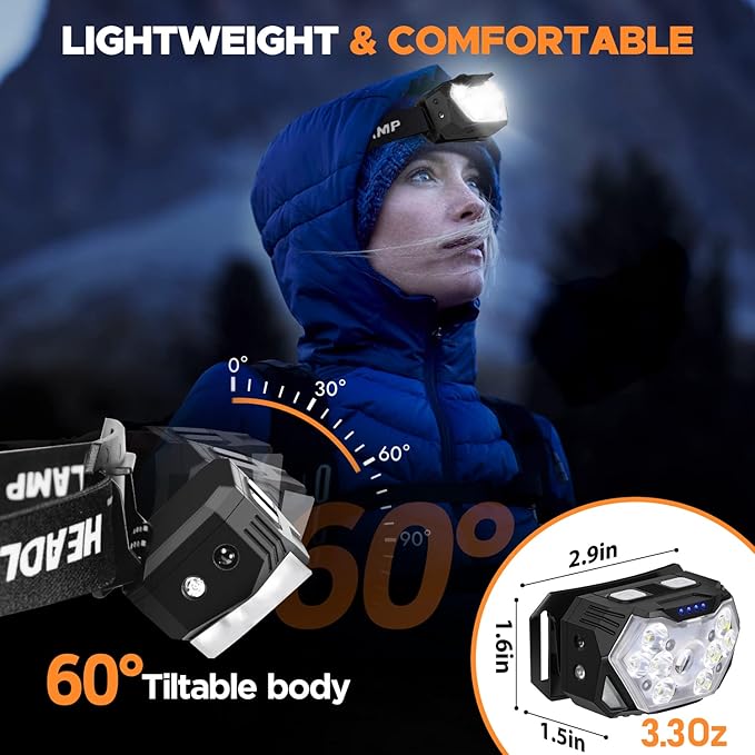 9 LED Headlamp Rechargeable 2 Pack, 2000 Lumens Super Bright Head Lamp - Image 6