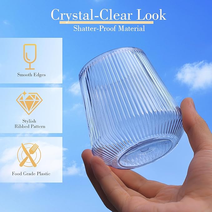 48 Pack Plastic Glasses – 24 x 9oz Stemless Champagne Flutes & 24 x 12oz - Image 3