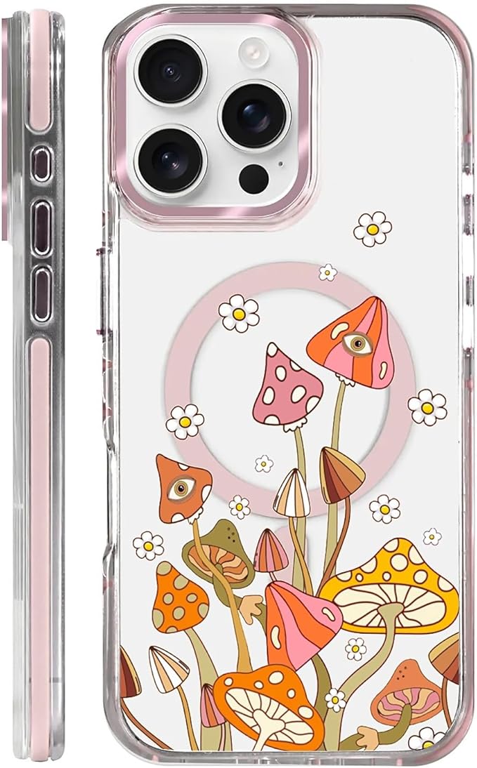 Case for iPhone 16 Pro, Retro Mushroom Sunflower Phone Case Design，for Women by Toulas