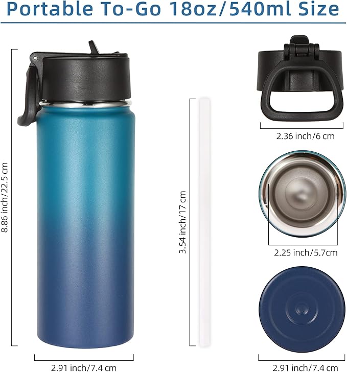 Volhoply 18oz Insulated Water Bottle Bulk 2 Pack, Kids Stainless Steel Water - Image 3