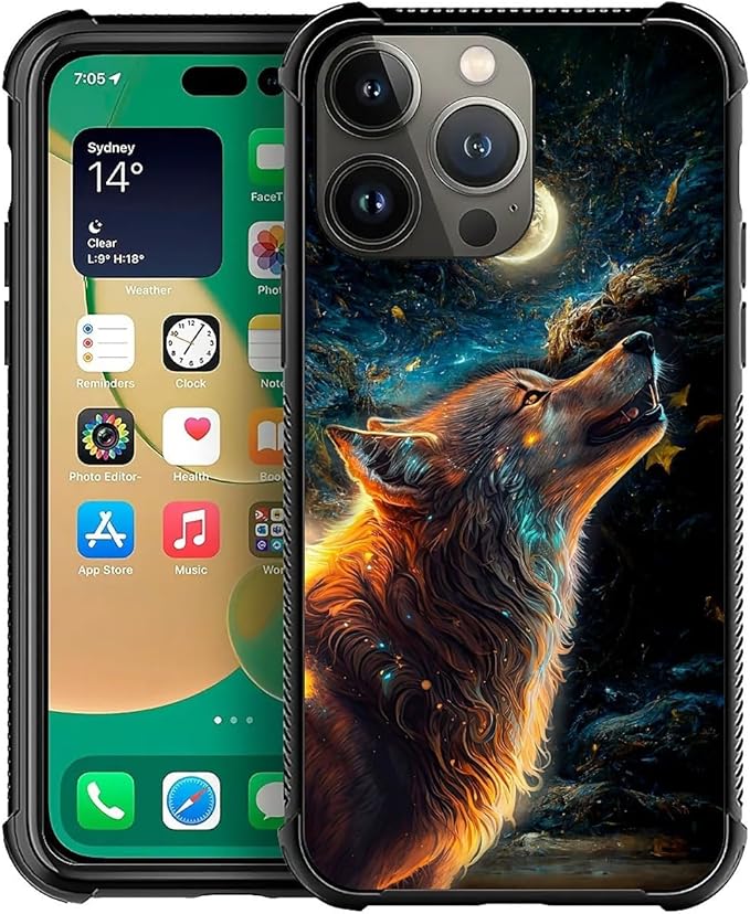 for iPhone 14 Pro Max Case, Star Cave Hungry Wolf Pattern Graphic Design Girl by FKBRCL4U