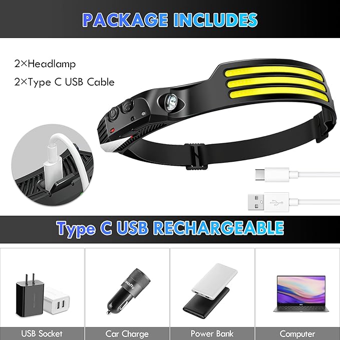 DAWINSIE LED Headlamp Rechargeable, 230° Wide Beam Head Lamp - Image 4