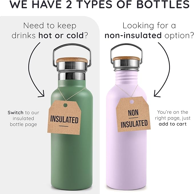 Bambaw Metal Water Bottle, Reusable Non-Insulated Sports Bottle, 1 Litre - Image 6