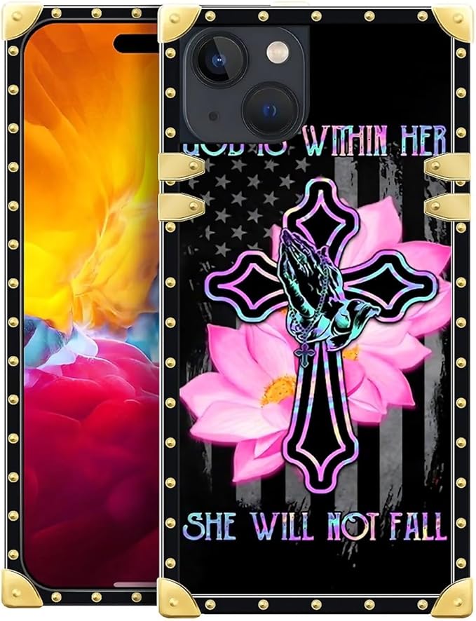Compatible with iPhone 15 Case, Praying Cross Hands Luxury Golden Decoration by Unknown