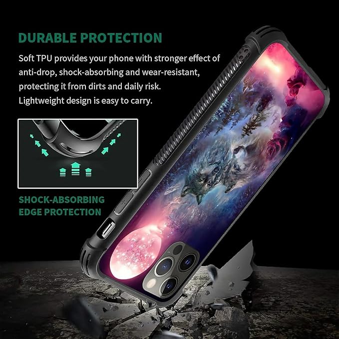 for iPhone 11 Pro Max Case, Star Two Wolfs Howling Pattern Graphic Design Girl - Image 7