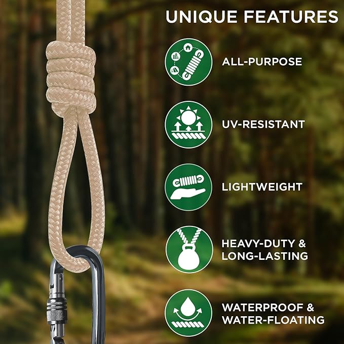TECEUM Rope – 150 Feet x 1/4 Inch – Beige – Strong All-Purpose Utility Rope – - Image 4