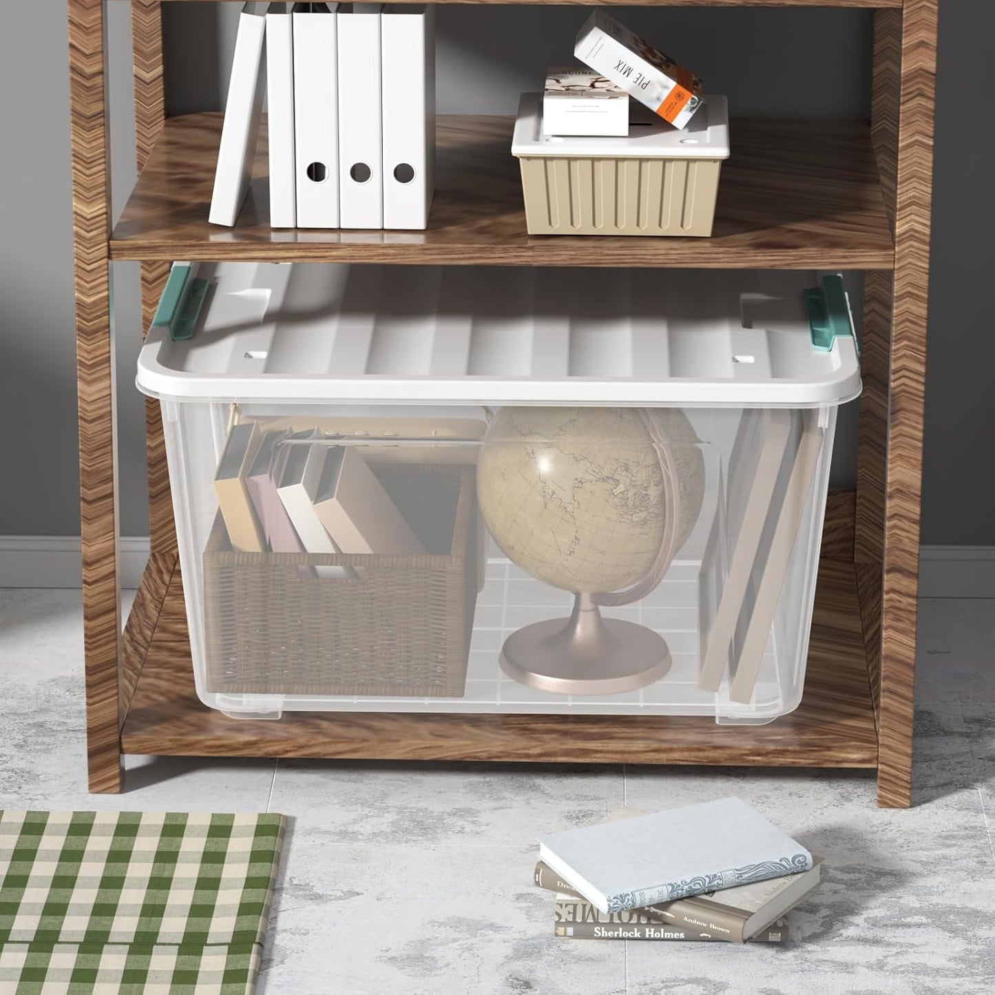 Zopnny 2-Pack Large Latching Box, 85 Quart Plastic Storage Bin with Lid, Stackable Totes w/Wheels, Clear