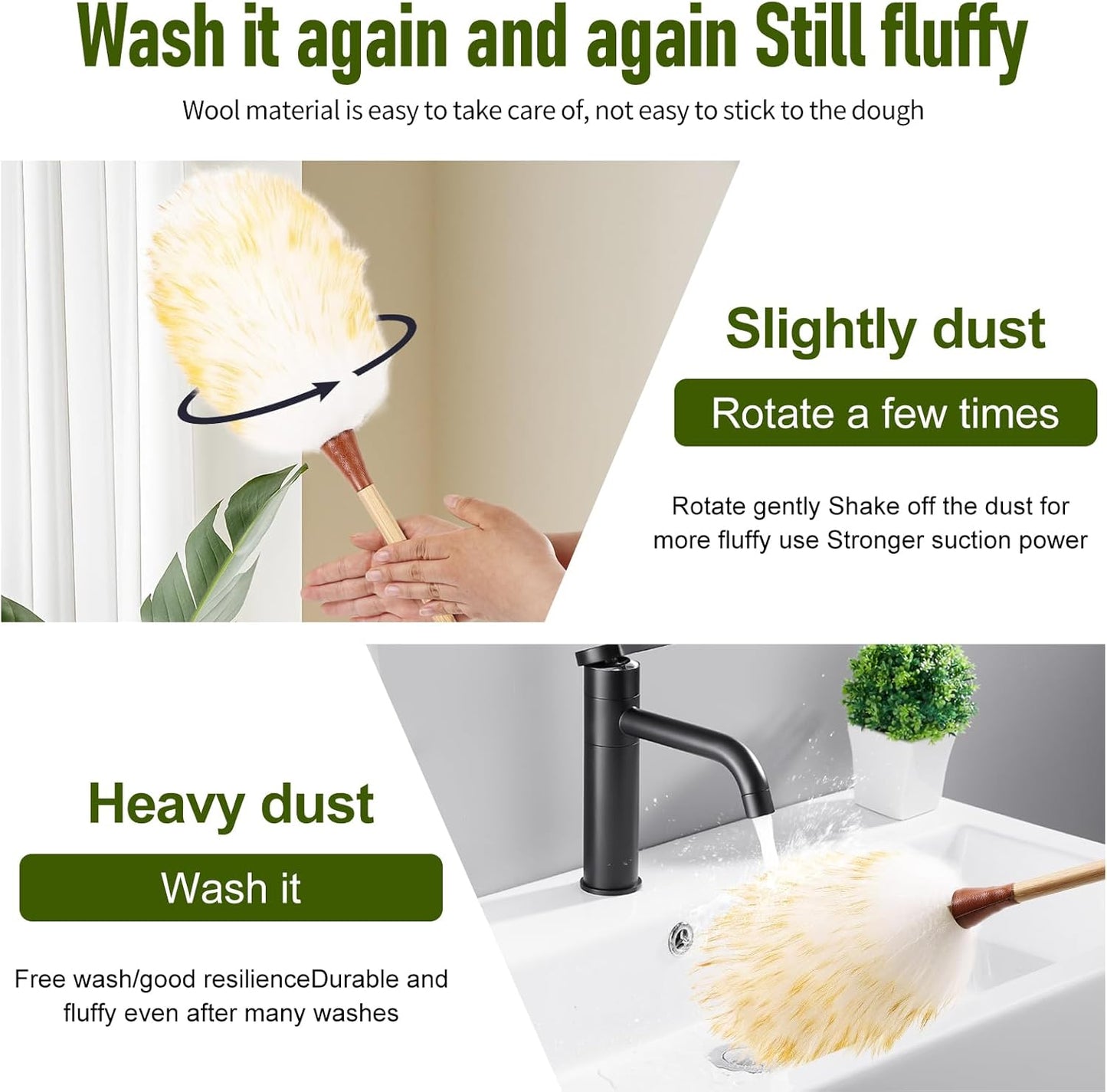 Natural Lambswool Duster 16 Inch Handheld with Wooden Handle Duster Dusting Tool for Blinds Electronics Furniture Delicate Surfaces (2Pcs)