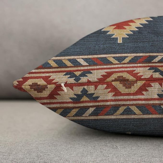 TKS MITLAN Southwest Diamond Blue Red Pillow Covers 18 x 18 Inch Indian Style - Image 6