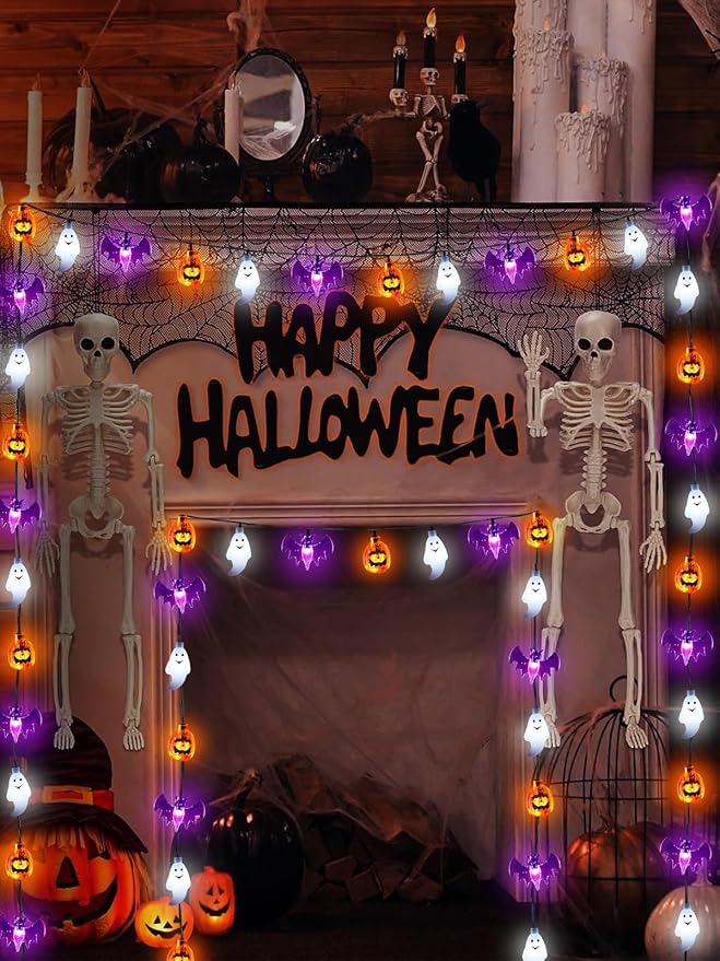 Halloween String Lights, 3D Pumpkin Bat Ghost Fairy Lights Battery Operated - Image 5