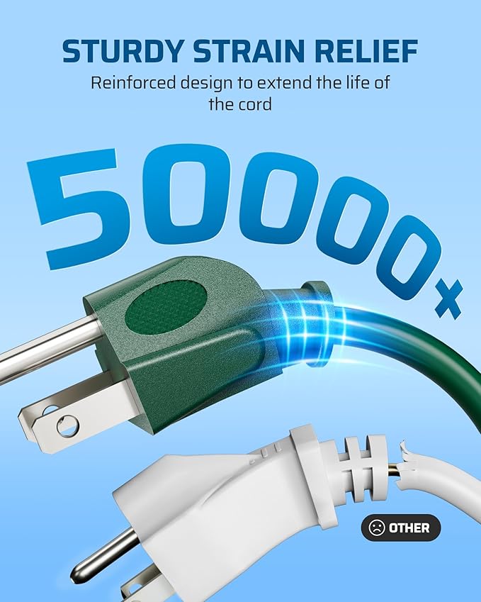 DEWENWILS Christmas Outdoor Extension Cord 1 to 3 Splitter, Total 12FT - Image 4