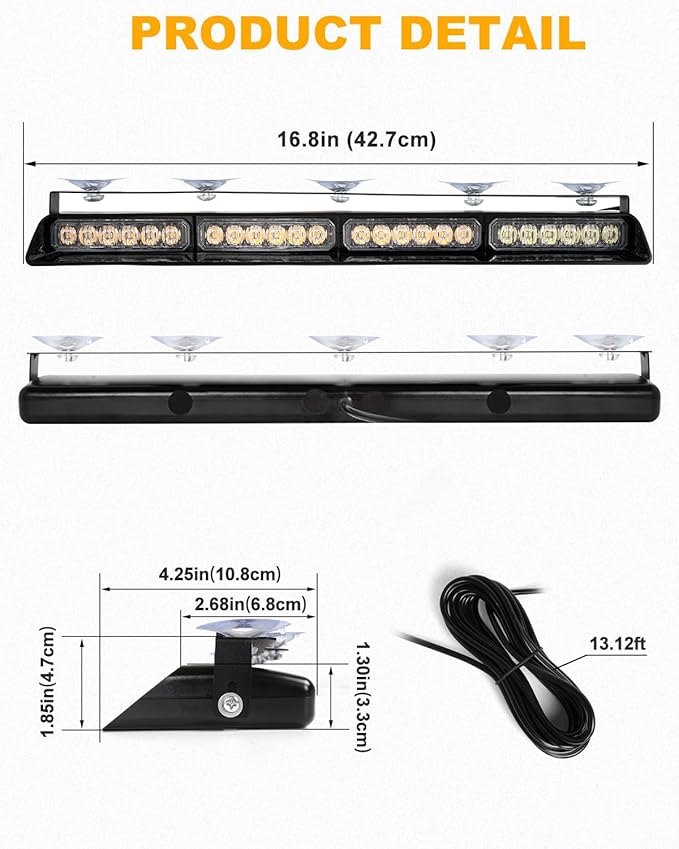 HLauto 6Z4J Emergency Dash Strobe Lights: 2x16.8 inch Blue Amber Safety Lights - Image 7