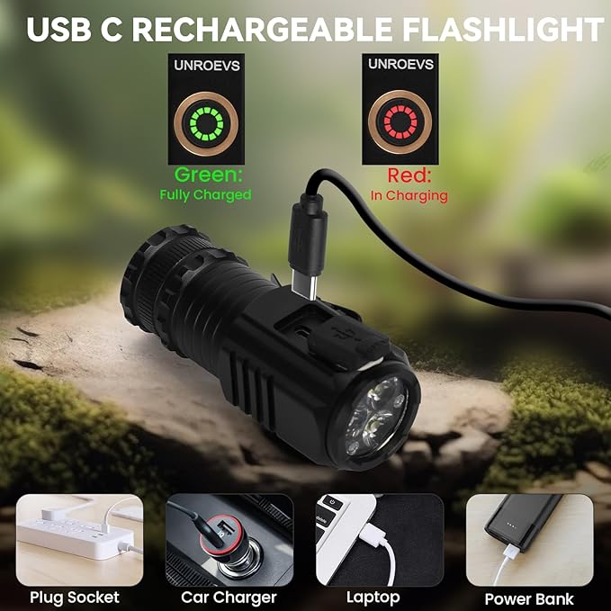 UNROEVS Mini Flashlight 2550 Lumens Rechargeable USB C Charging, Small - Image 5