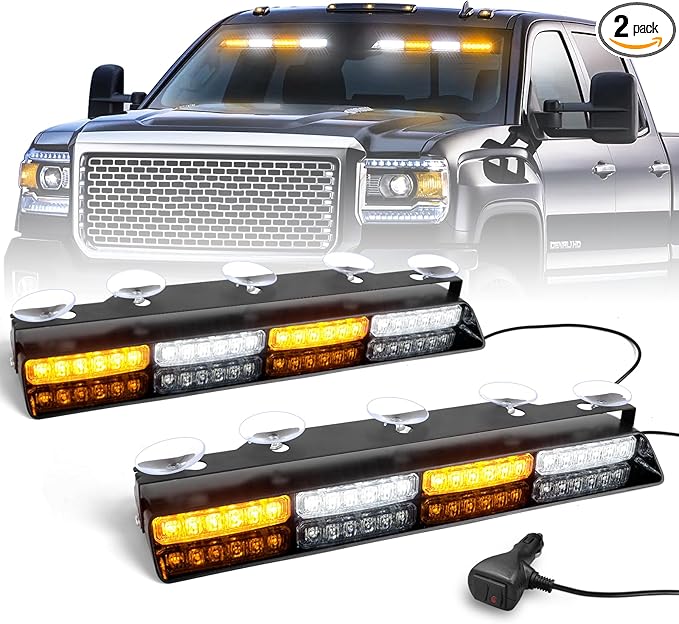 HLauto 6Z4J Emergency Dash Strobe Lights: 2x16.8 inch Amber White Safety Lights by HLauto