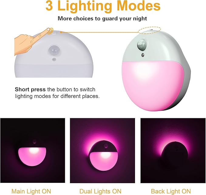 YUNLEX 2 Pack Pink Battery Night Light, Motion Activated Night Light, 2.6" - Image 4