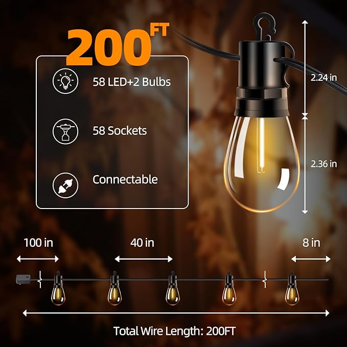 Outdoor Patio String Lights 200ft: S14 LED Shatterproof Bulbs 3 Modes Button - Image 10
