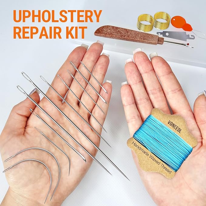 VONEEDL Upholstery Repair Kit: Waxed Sewing Thread & Heavy Duty Needles - Image 2